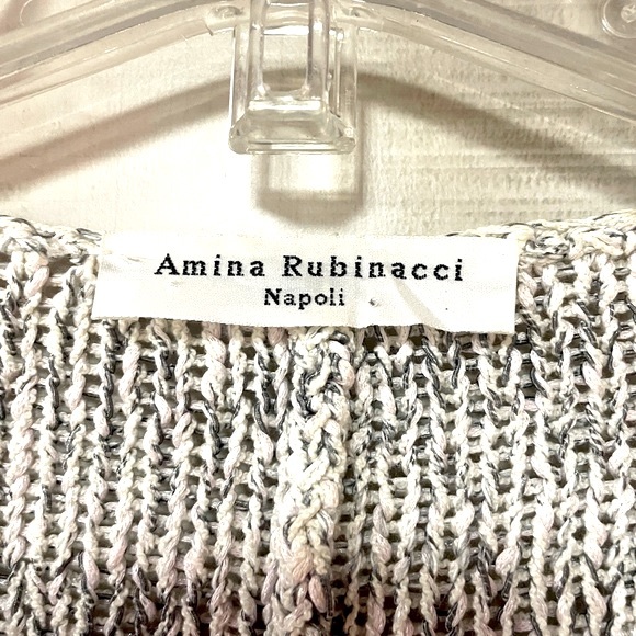 Amina Rubinacci Napoli Italian Gray White Knit Zipper Cardigan Pockets Sz 46 (M) - Picture 3 of 6